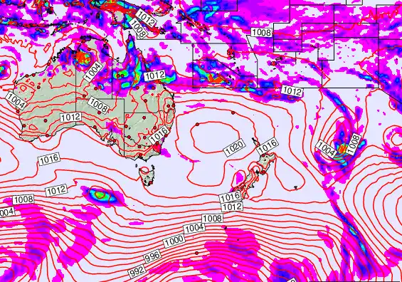 South West Pacific forecast chart for Thursday, February 19th, 2026 at 12:00 PM