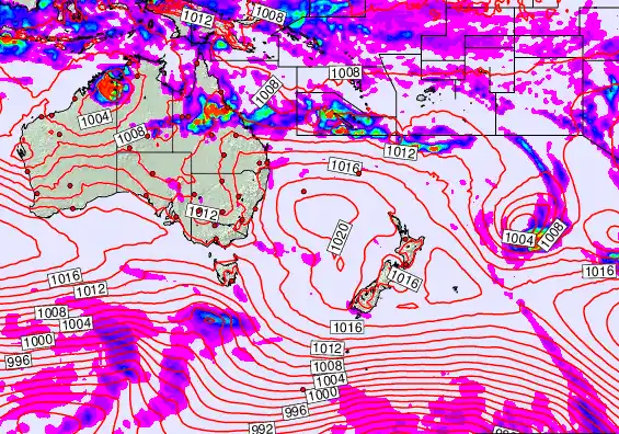 South West Pacific forecast chart for Friday, February 20th, 2026 at 12:00 AM