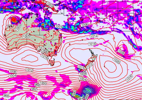South West Pacific forecast chart for Saturday, February 21st, 2026 at 6:00 AM
