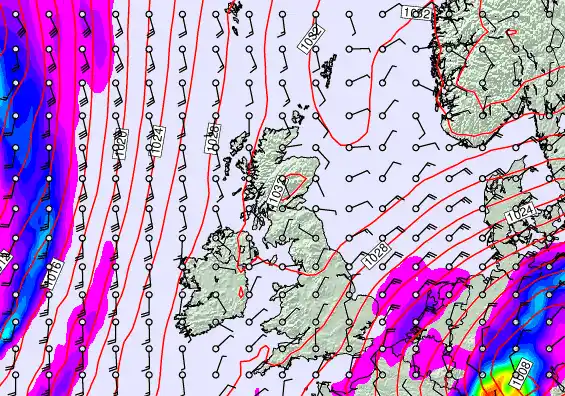 United Kingdom forecast chart for Thursday, September 25th, 2025 at 12:00 AM