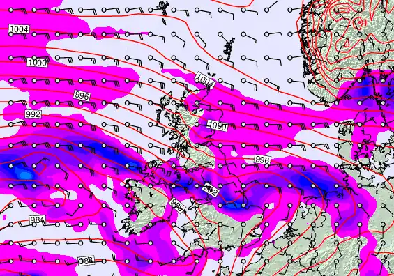 United Kingdom forecast chart for Saturday, February 7th, 2026 at 12:00 AM