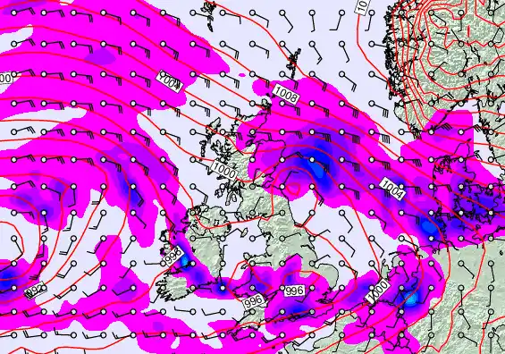 United Kingdom forecast chart for Saturday, February 7th, 2026 at 6:00 PM