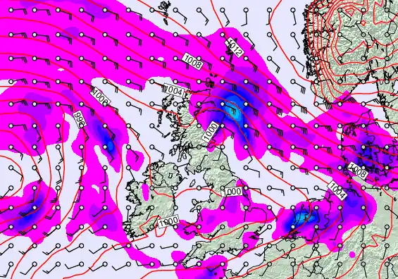 United Kingdom forecast chart for Sunday, February 8th, 2026 at 12:00 AM
