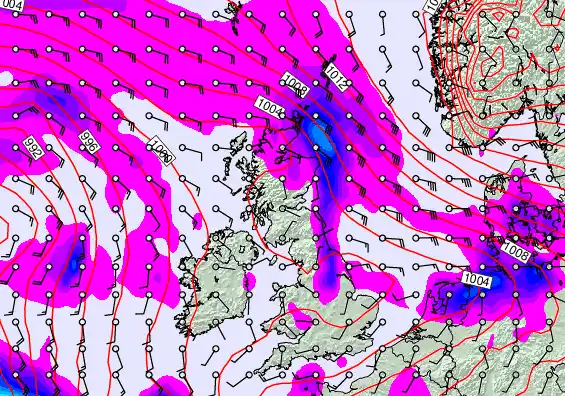 United Kingdom forecast chart for Sunday, February 8th, 2026 at 6:00 AM
