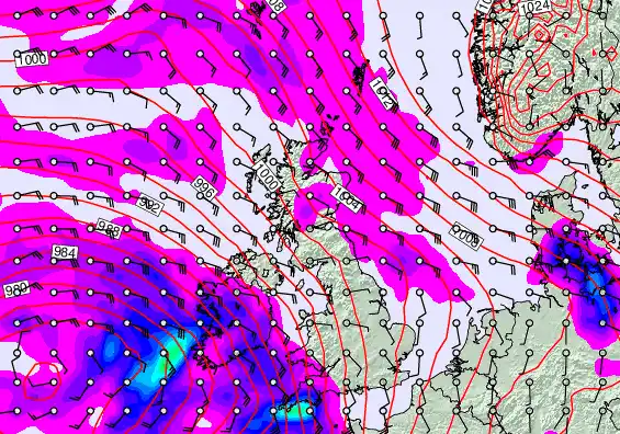 United Kingdom forecast chart for Monday, February 9th, 2026 at 12:00 AM