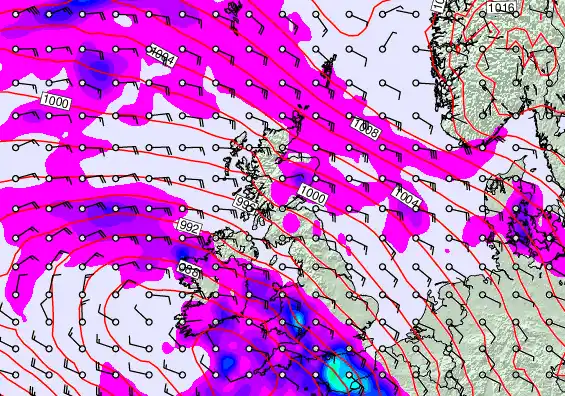 United Kingdom forecast chart for Monday, February 9th, 2026 at 12:00 PM