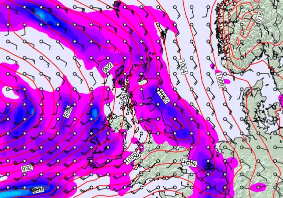 United Kingdom forecast chart for Friday, February 13th, 2026 at 6:00 PM