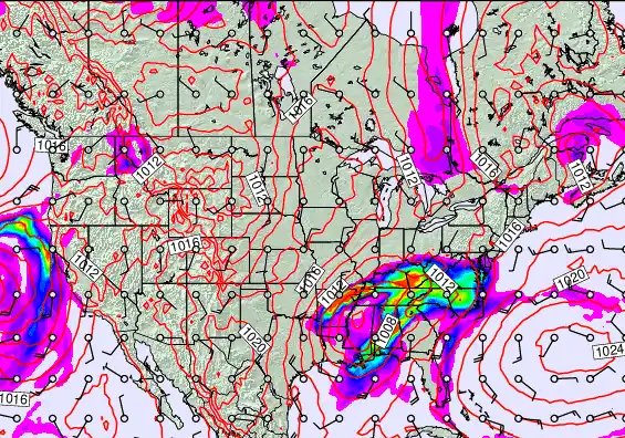 USA forecast chart for Sunday, February 15th, 2026 at 6:00 PM