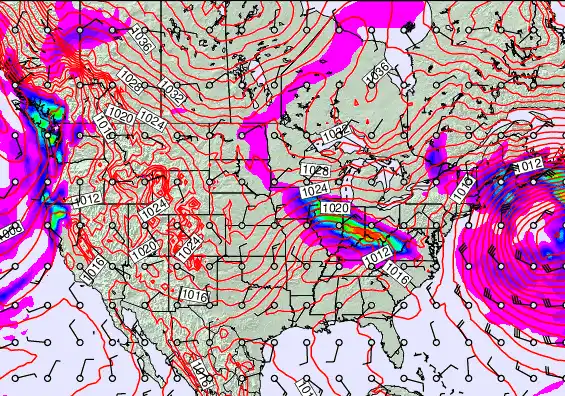 USA forecast chart for Saturday, February 21st, 2026 at 12:00 PM