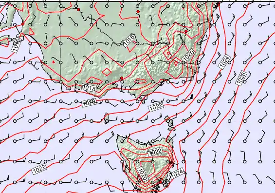 Victoria & Tasmania forecast chart for Thursday, November 21st, 2024 at 6:00 AM