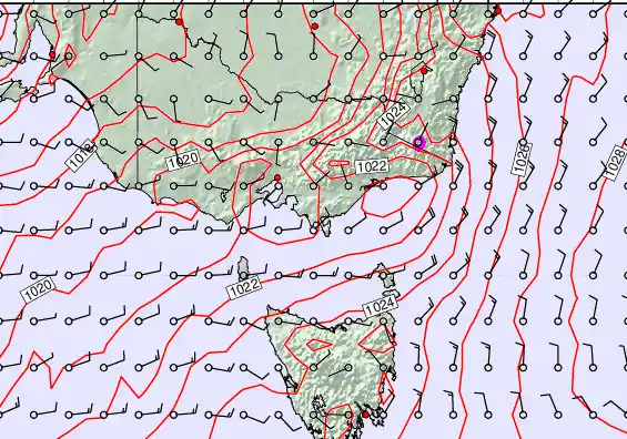 Victoria & Tasmania forecast chart for Thursday, November 21st, 2024 at 12:00 PM