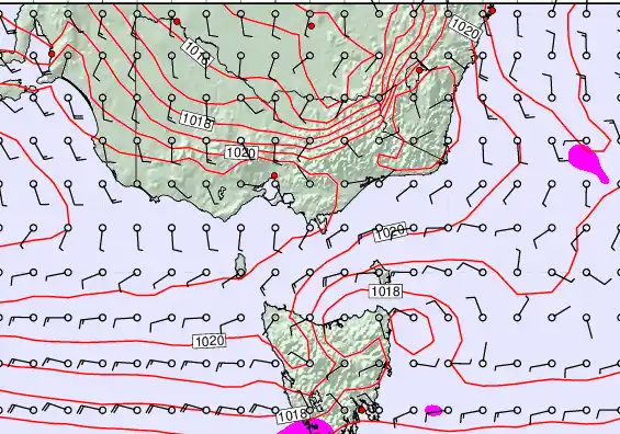 Victoria & Tasmania forecast chart for Thursday, February 5th, 2026 at 12:00 PM