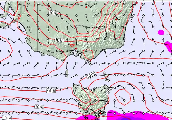 Victoria & Tasmania forecast chart for Thursday, February 5th, 2026 at 6:00 PM