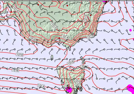Victoria & Tasmania forecast chart for Friday, February 6th, 2026 at 6:00 AM