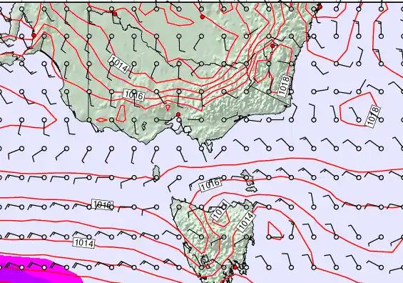 Victoria & Tasmania forecast chart for Friday, February 6th, 2026 at 12:00 PM