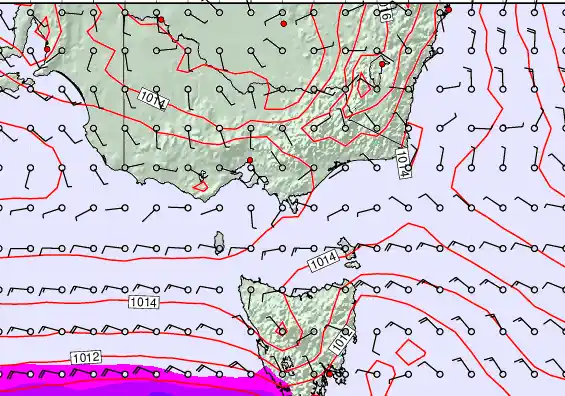 Victoria & Tasmania forecast chart for Friday, February 6th, 2026 at 6:00 PM