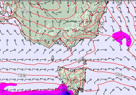 Victoria & Tasmania forecast chart for Saturday, February 7th, 2026 at 12:00 AM