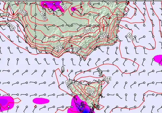 Victoria & Tasmania forecast chart for Saturday, February 7th, 2026 at 6:00 AM