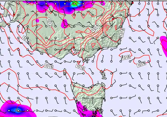 Victoria & Tasmania forecast chart for Saturday, February 7th, 2026 at 12:00 PM