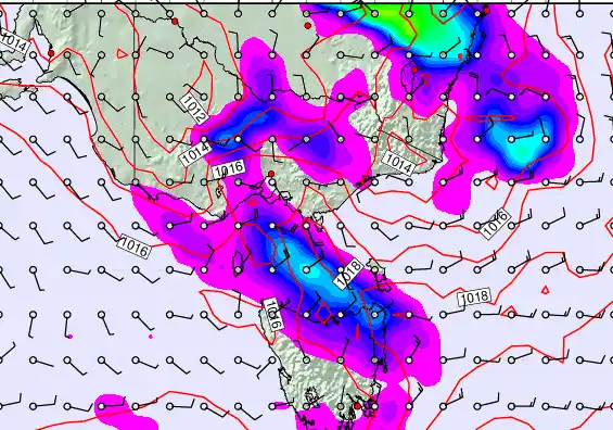 Victoria & Tasmania forecast chart for Sunday, February 8th, 2026 at 12:00 AM