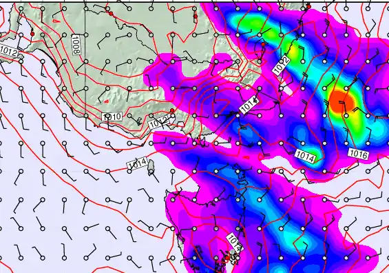 Victoria & Tasmania forecast chart for Sunday, February 8th, 2026 at 6:00 AM