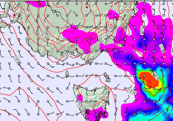 Victoria & Tasmania forecast chart for Sunday, February 8th, 2026 at 12:00 PM