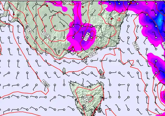 Victoria & Tasmania forecast chart for Monday, February 9th, 2026 at 12:00 AM