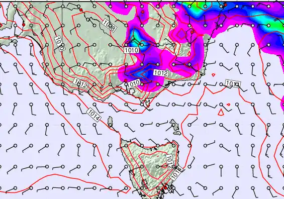Victoria & Tasmania forecast chart for Monday, February 9th, 2026 at 6:00 AM