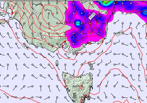 Victoria & Tasmania forecast chart for Monday, February 9th, 2026 at 12:00 PM