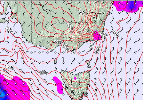 Victoria & Tasmania forecast chart for Tuesday, February 10th, 2026 at 12:00 PM