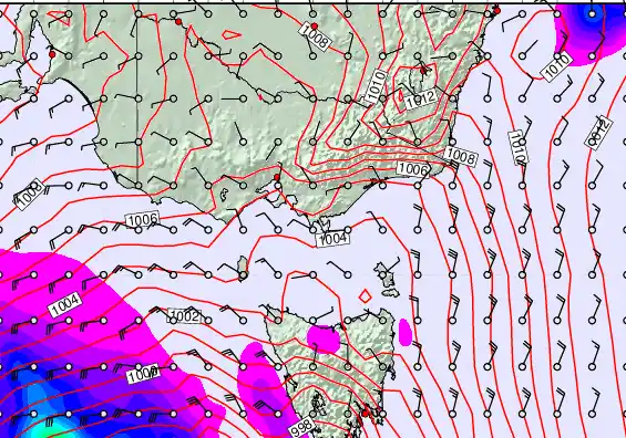 Victoria & Tasmania forecast chart for Tuesday, February 10th, 2026 at 6:00 PM