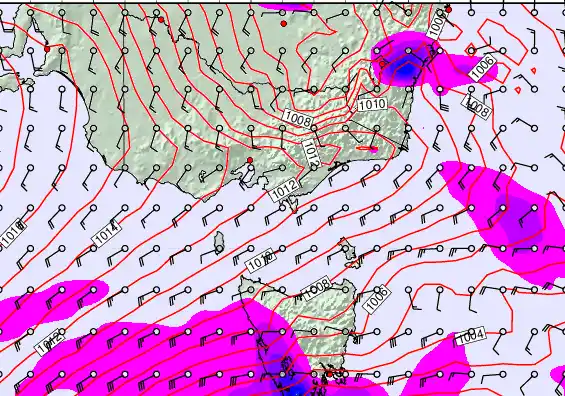 Victoria & Tasmania forecast chart for Wednesday, February 11th, 2026 at 12:00 PM