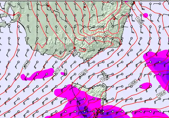 Victoria & Tasmania forecast chart for Wednesday, February 11th, 2026 at 6:00 PM
