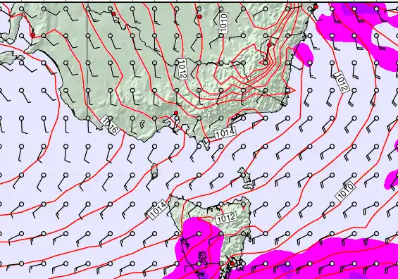 Victoria & Tasmania forecast chart for Thursday, February 12th, 2026 at 12:00 AM