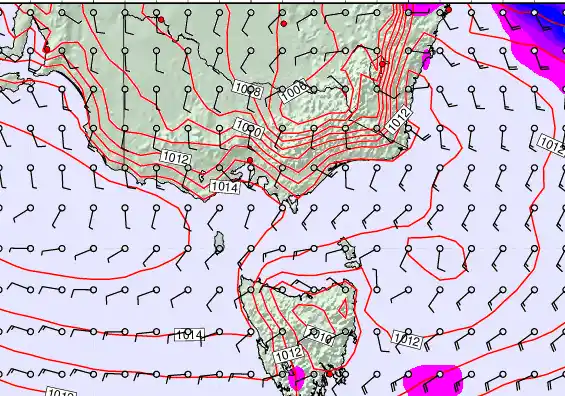 Victoria & Tasmania forecast chart for Thursday, February 12th, 2026 at 6:00 AM
