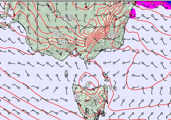 Victoria & Tasmania forecast chart for Thursday, February 12th, 2026 at 12:00 PM