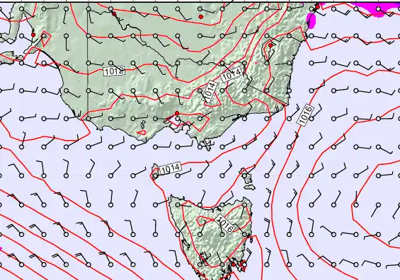 Victoria & Tasmania forecast chart for Thursday, February 12th, 2026 at 6:00 PM