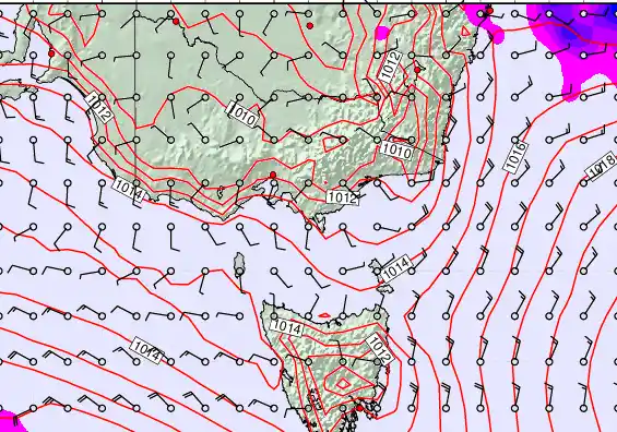 Victoria & Tasmania forecast chart for Friday, February 13th, 2026 at 6:00 AM