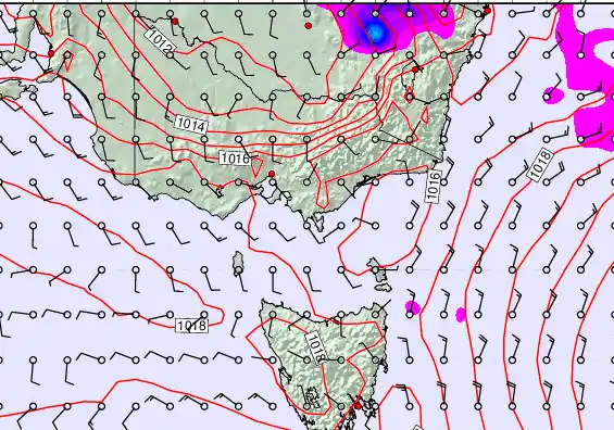 Victoria & Tasmania forecast chart for Friday, February 13th, 2026 at 12:00 PM