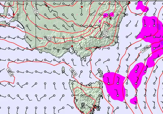 Victoria & Tasmania forecast chart for Friday, February 13th, 2026 at 6:00 PM