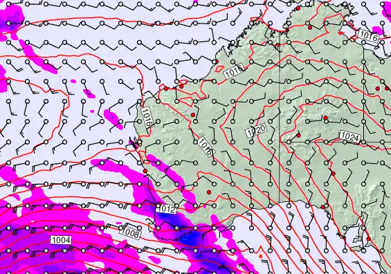 Western Australia forecast chart for Saturday, September 13th, 2025 at 12:00 PM