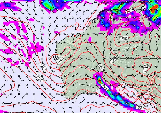Western Australia forecast chart for Thursday, January 29th, 2026 at 12:00 AM