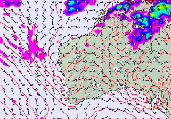 Western Australia forecast chart for Thursday, January 29th, 2026 at 6:00 PM
