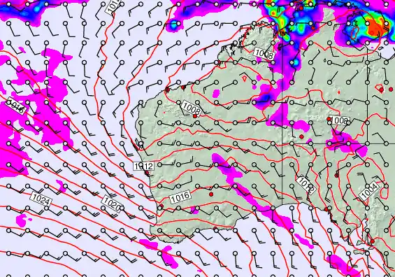 Western Australia forecast chart for Saturday, January 31st, 2026 at 12:00 AM
