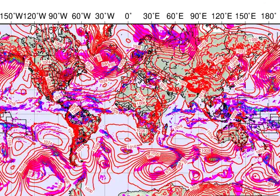 World forecast chart for Sunday, November 30th, 2025 at 6:00 PM