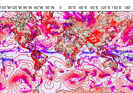 World forecast chart for Monday, December 1st, 2025 at 12:00 AM