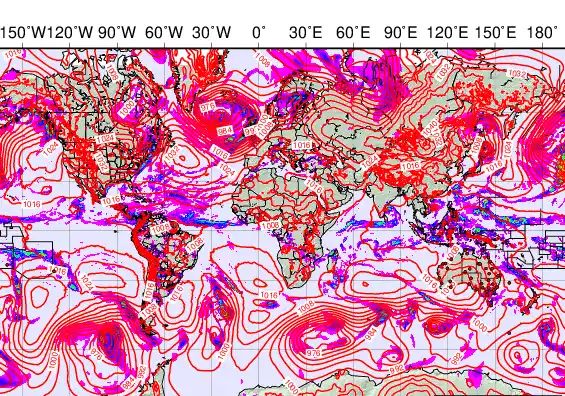 World forecast chart for Monday, December 1st, 2025 at 6:00 AM