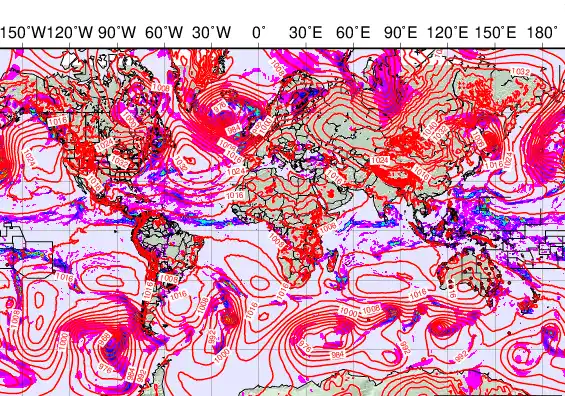 World forecast chart for Monday, December 1st, 2025 at 12:00 PM