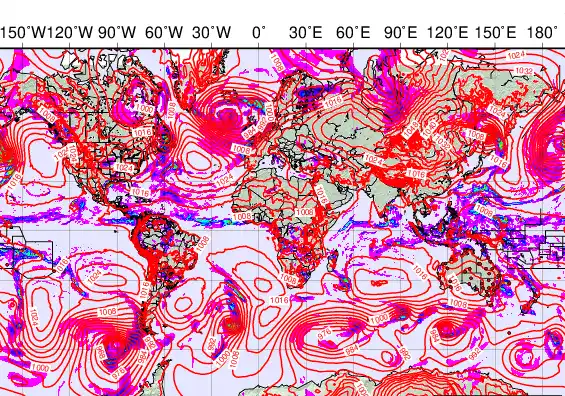 World forecast chart for Monday, December 1st, 2025 at 6:00 PM
