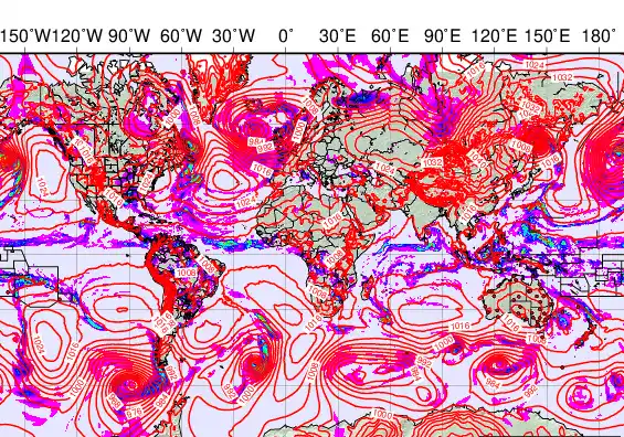 World forecast chart for Tuesday, December 2nd, 2025 at 12:00 AM